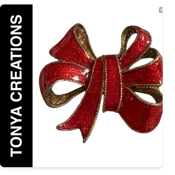 Jewelry - Elegant Candy Apple Red and Gold Bow Brooch - Vintage Tanya Creations - Signed